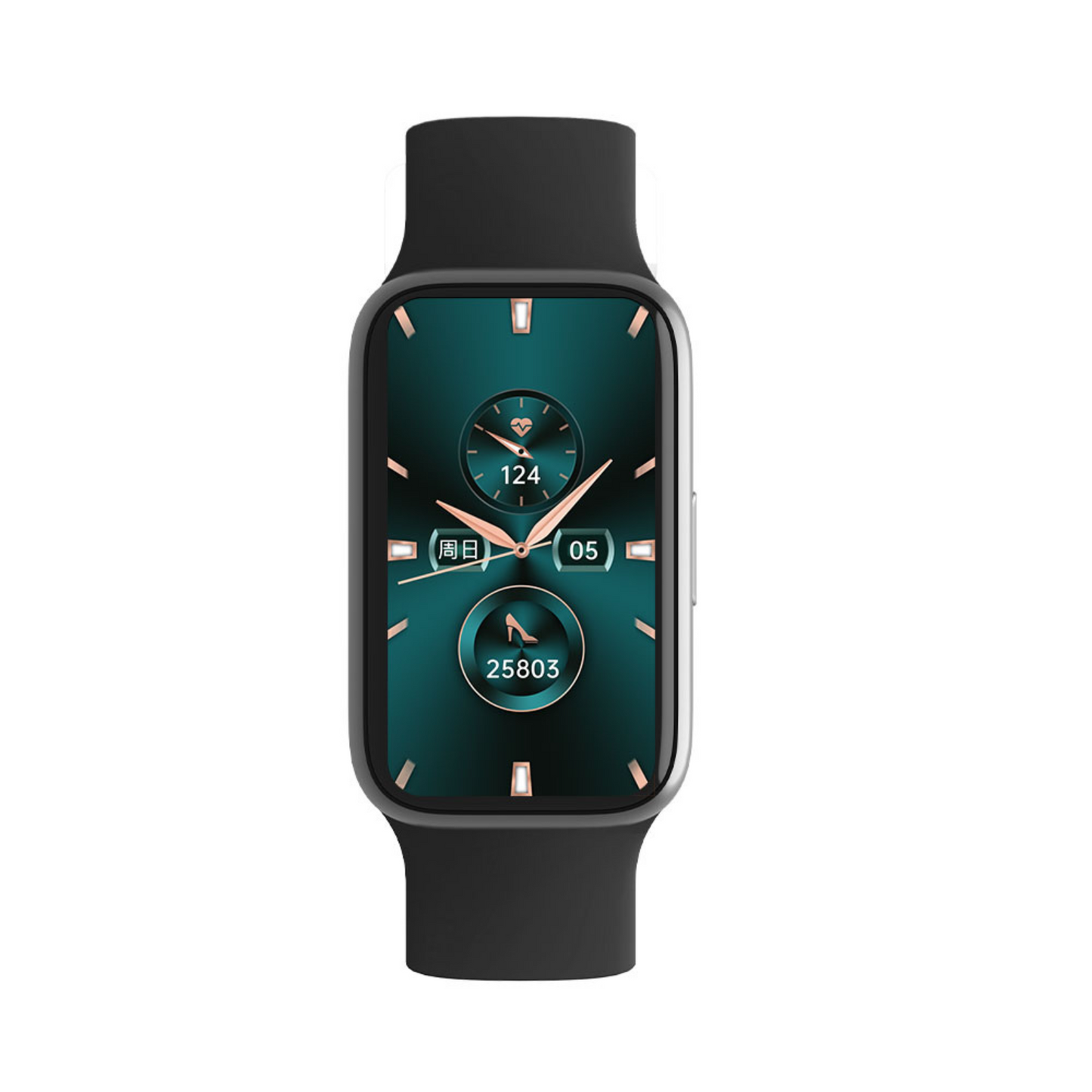 slim smart watch showing analouge dial