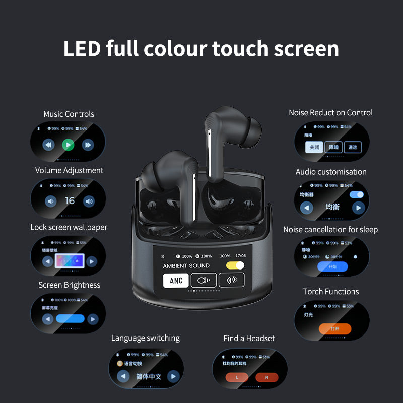 nosie cancelling earbuds  with LED screen