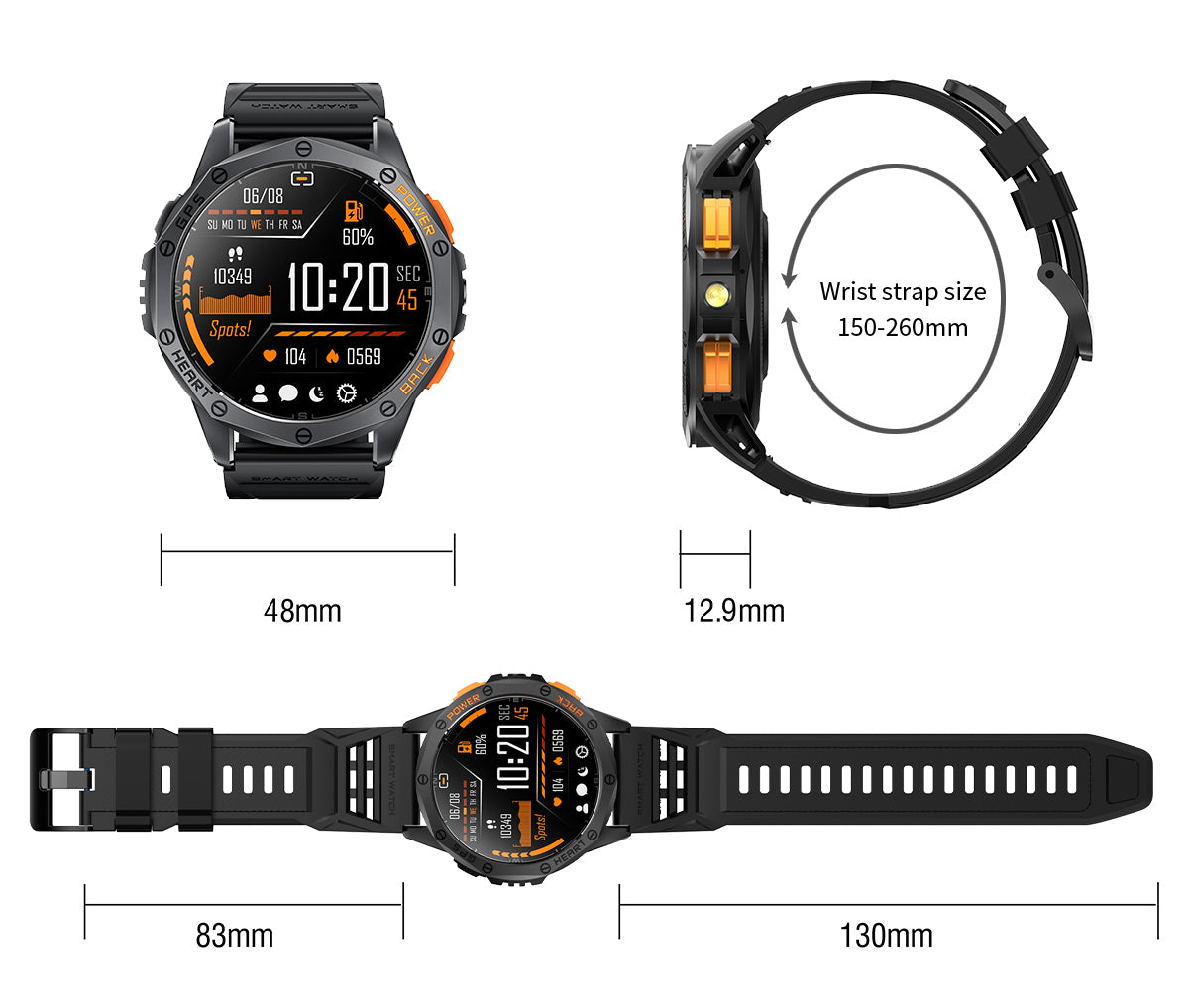 Tri-Tek Pro GPS  smart watch size chart