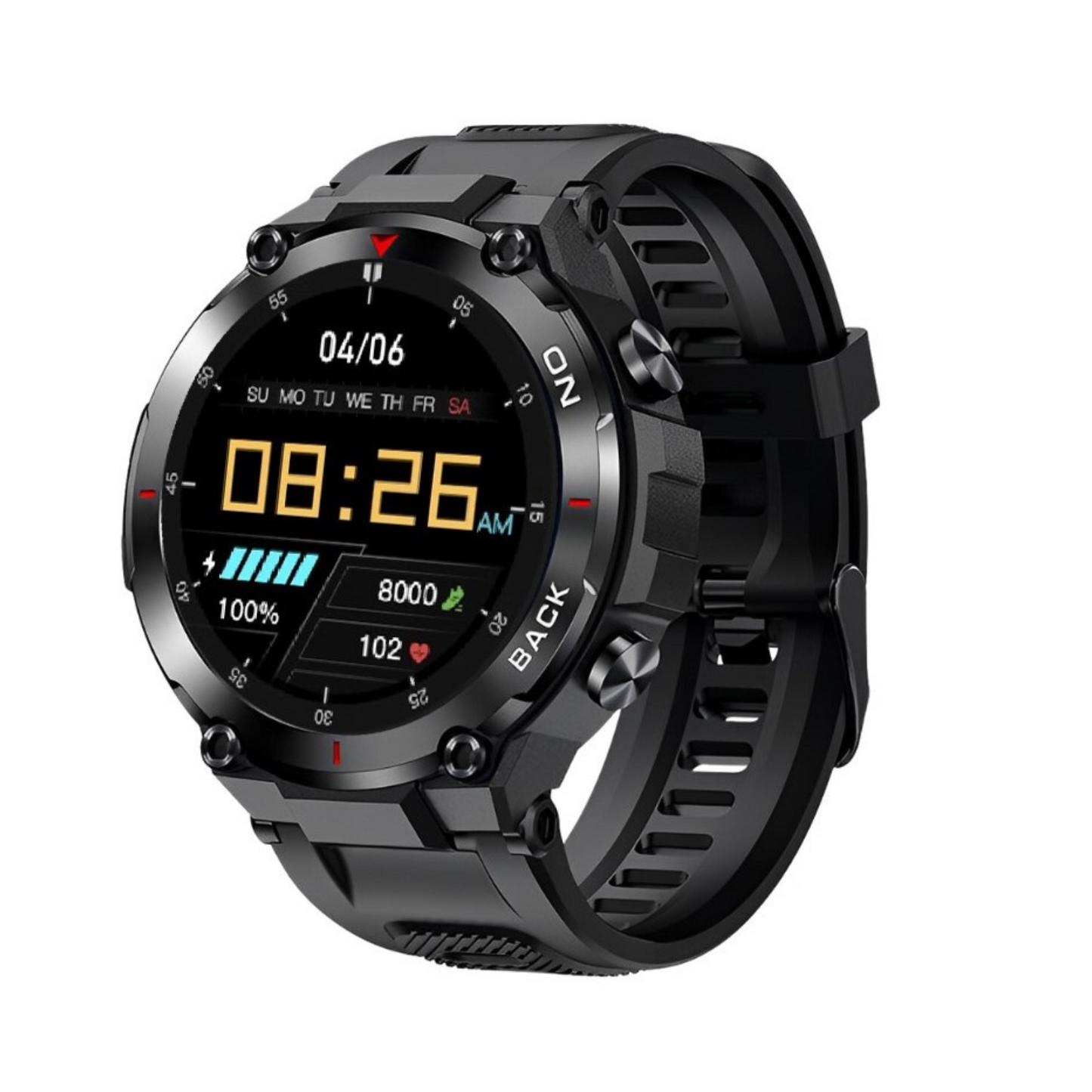 black GPS smartwatch round face military style 