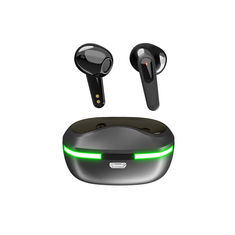 tri tek pro gaming earbuds floating above the charging case