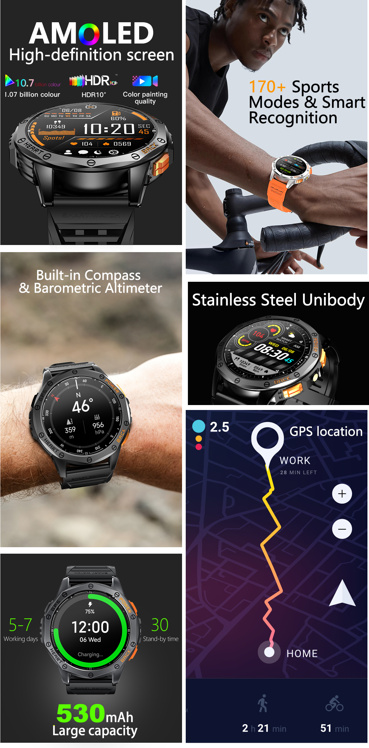 Tri-Tek Pro Explorer Pro Waterproof GPS Smartwatch for Running Cycling and Swimming