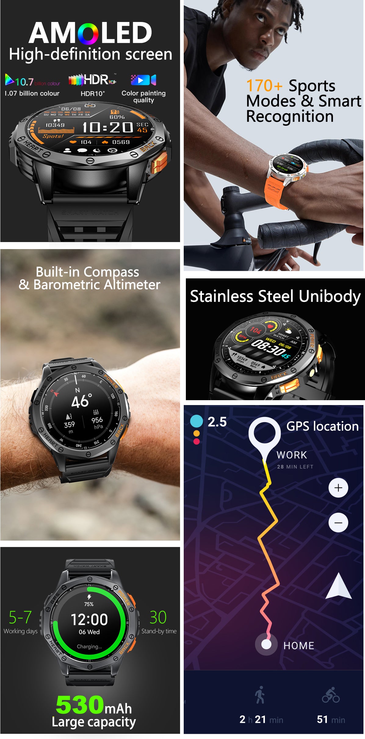 Tri-Tek Pro Explorer Pro Waterproof GPS Smartwatch for Running Cycling and Swimming