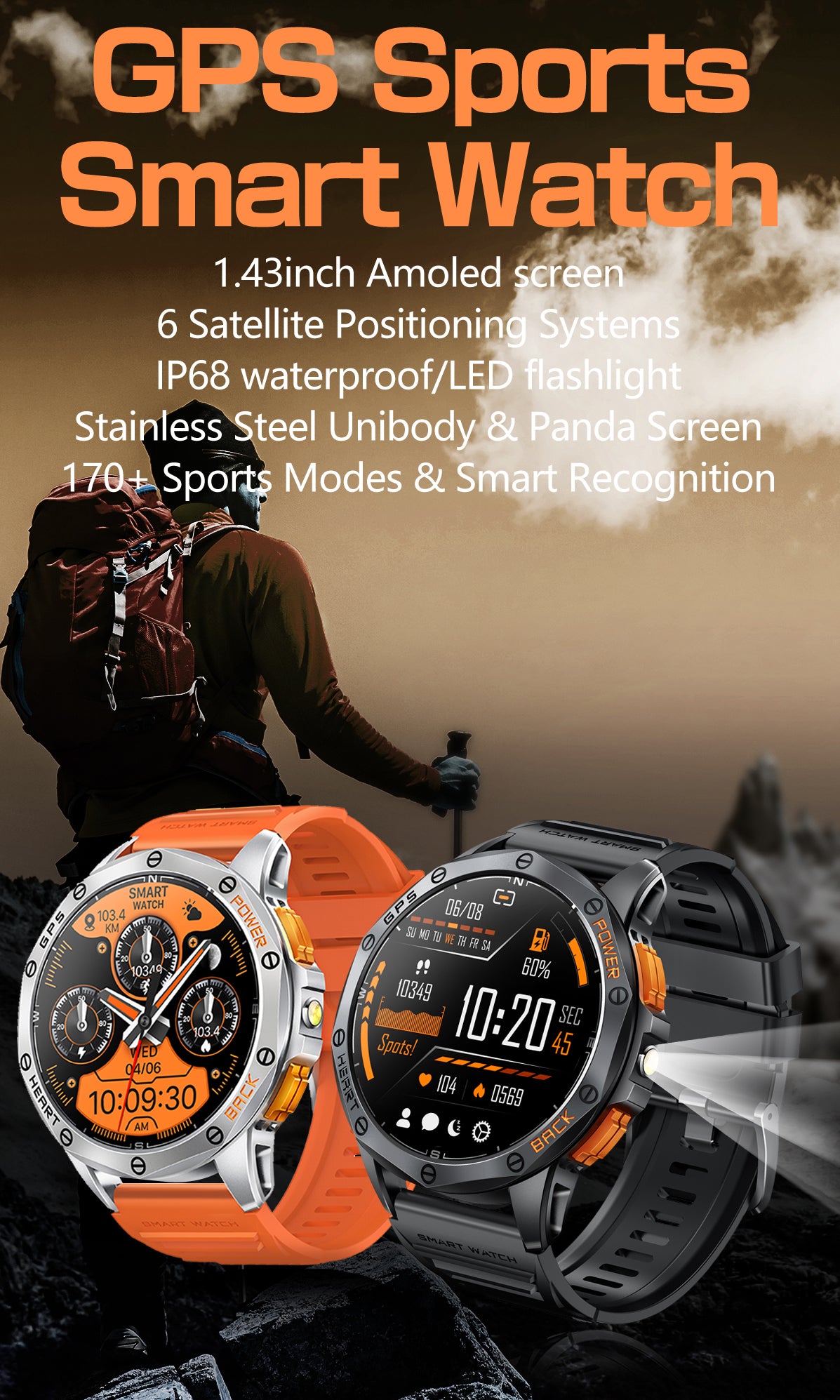 Tri-Tek Pro Explorer Pro Waterproof GPS Smartwatch for Running Cycling and Swimming
