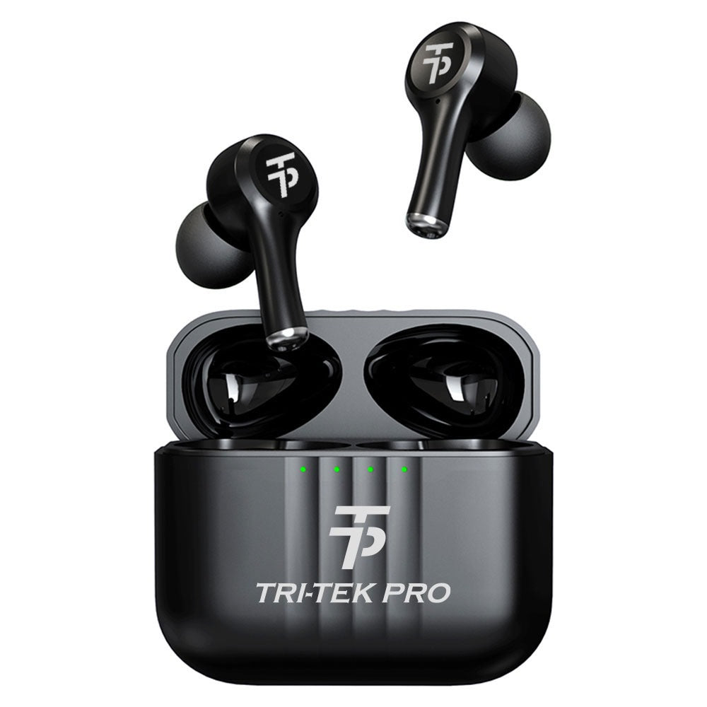 tri-tek-pro black earbuds - black with charging case