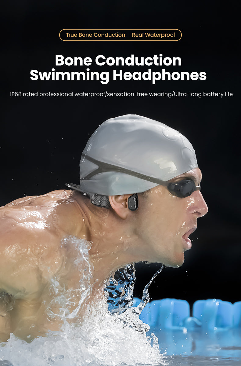 Tri-Tek Pro F1 Bone Conduction Headphones being used during for swiming