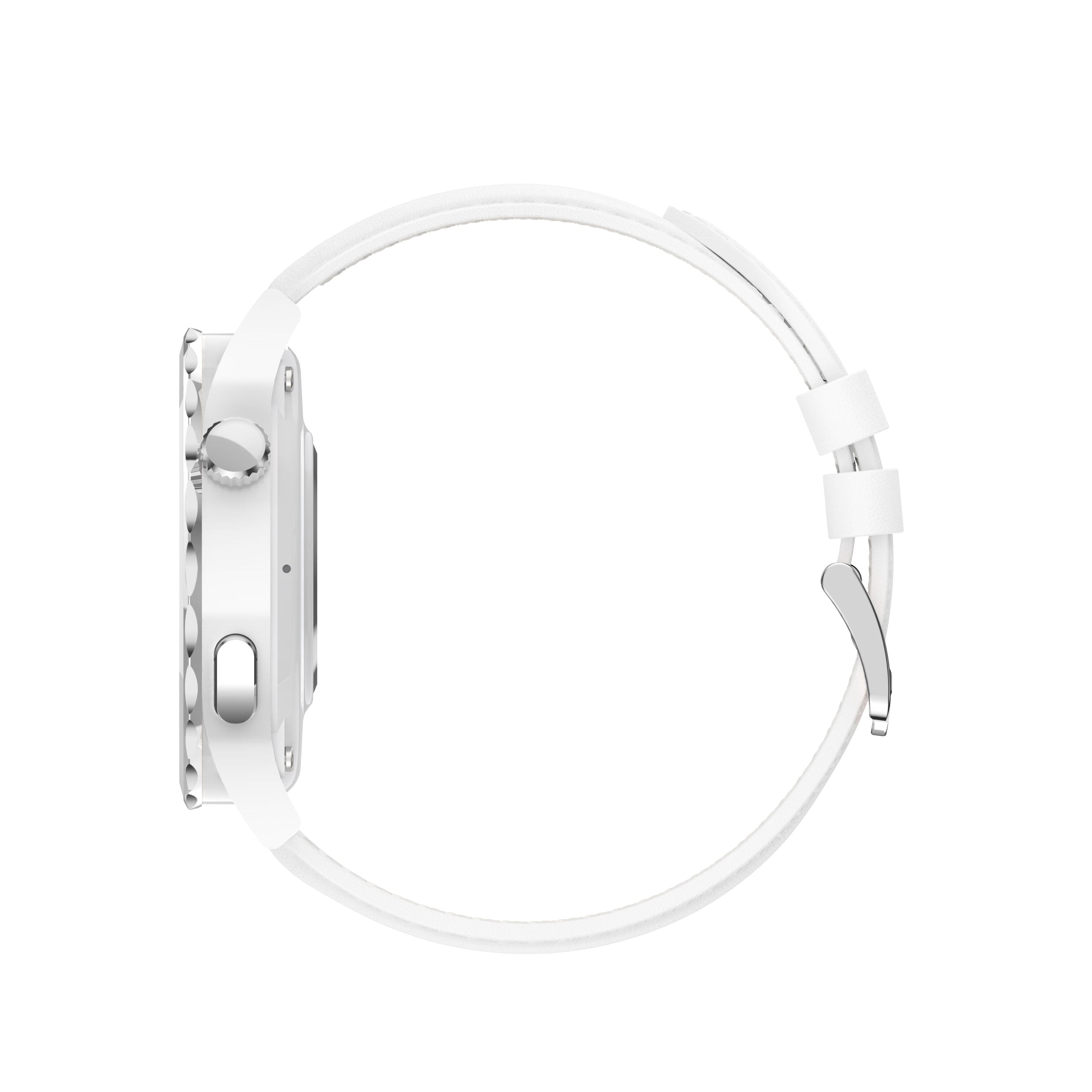tri tek pro silver round smart watch side view