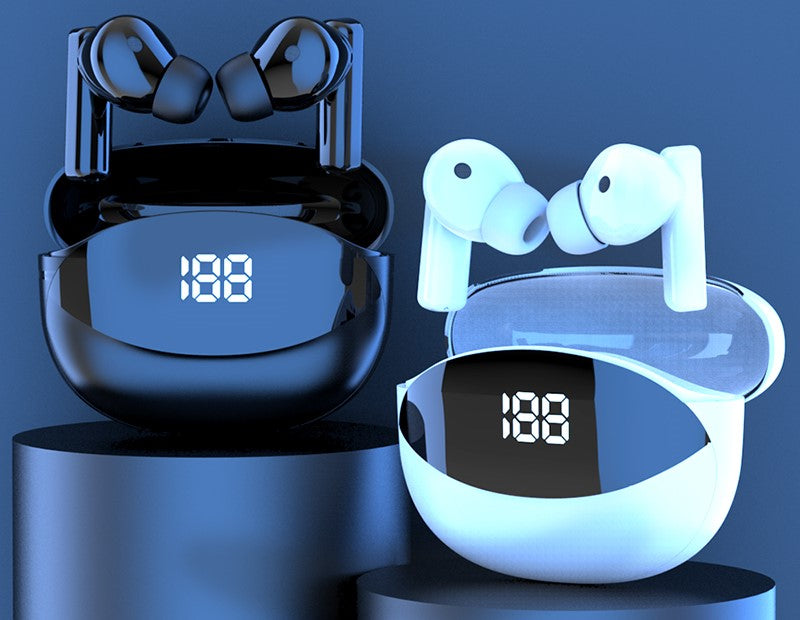 two MT80 tri-tek pro earbuds side by side black and white