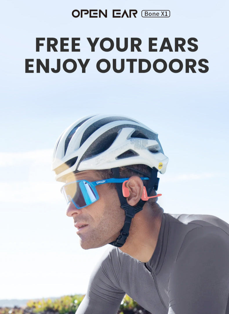cyclist wearing tri tek pro bone conduction head phones

